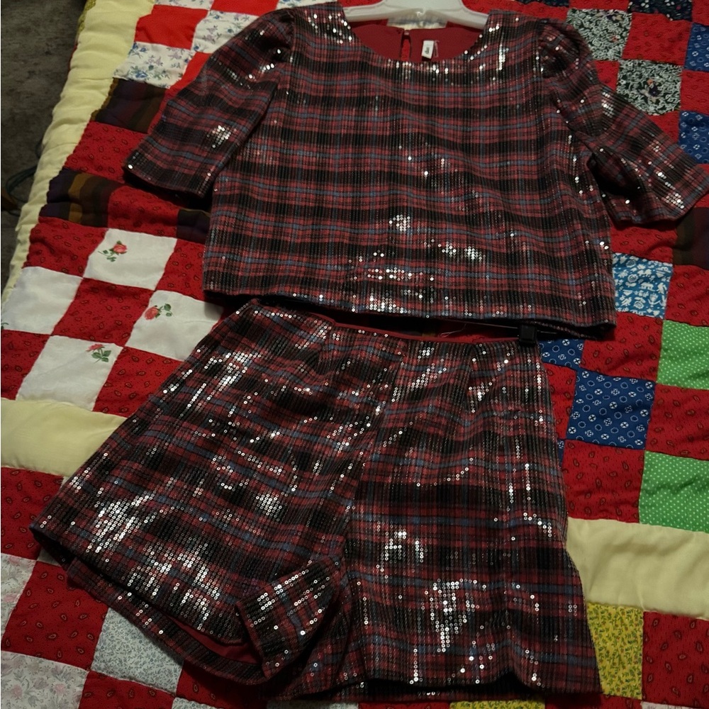 Glam Red and Black Plaid Romper - Picture 2 of 7